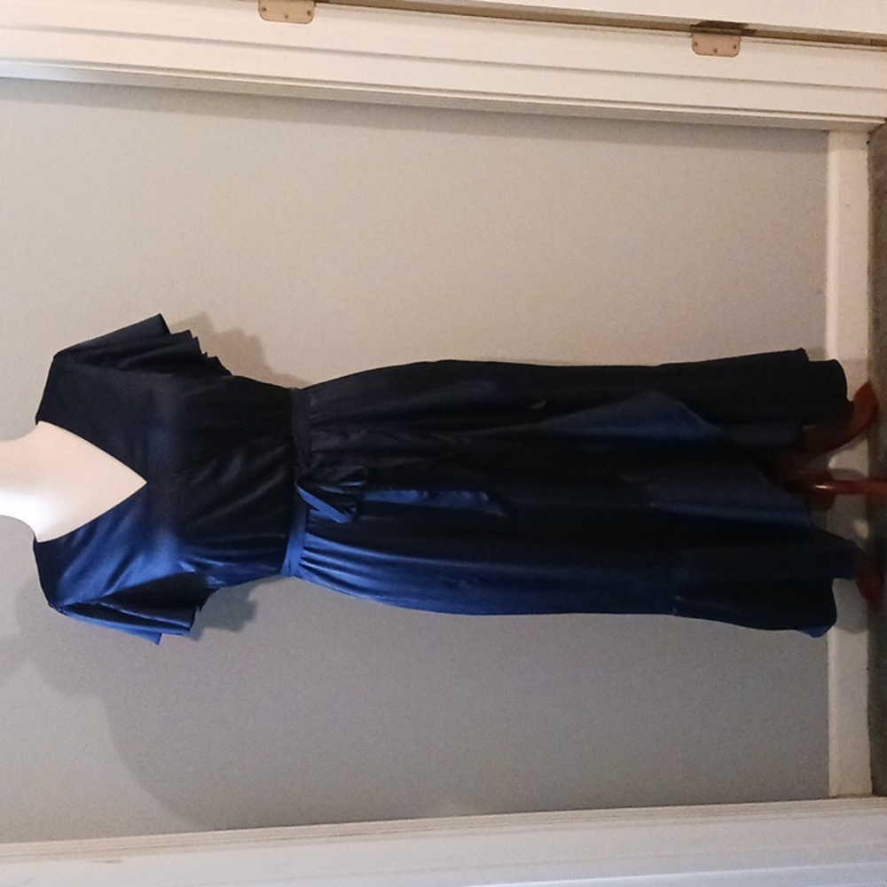 Nicole Miller New York, Size M, Navy Blue, Faux Wrap Dress, Flutter Sleeves